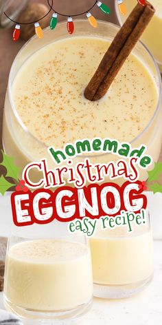 homemade eggnog recipe with cinnamon sticks in the bowl