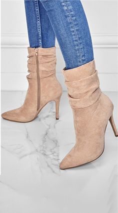 4" stiletto heel. Faux suede Side zipper Kasut Tumit Tinggi, Hak Tinggi, Women Boot, Popular Boots, Boots Style, Super High Heels, Spring Fashion Outfits, Pointed Heels, Zipper Boots