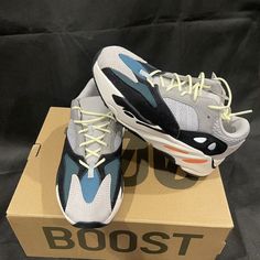 Adidas Yeezy Boost 700 Wave Runner Kids Size: 1 Brand New W/ Original Tag + Box. 100% Authentic You Can Message Me For More Pictures Or Any Questions. Proof Of Purchase Available If Needed. Adidas Yeezy Boost 700 Wave Runner, Luxury Adidas Basketball Shoes, Yeezy Foam Runner Pink And Blue, Basket Adidas Yeezy, Luxury Adidas Basketball Shoes For Streetwear, Yezzy Shoes Women Foam Runner, Luxury Blue Adidas Sneakers, Yeezy Foam Runner With Jeans, Adidas Yeezy Box