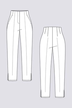 the front and back view of a women's pants, with an attached waist