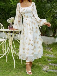 Flower Dresses Casual, Chifon Dress, Modest Floral Dress, Floral Dresses With Sleeves, Floral Dress Outfits, Flowery Dresses, Mode Kimono, Chiffon Dress Long, Floral Dresses Long