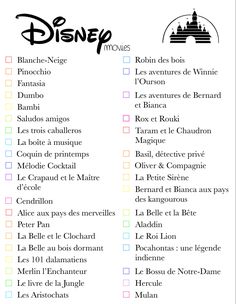 the disney character list is shown in black and white