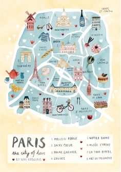 an illustrated map of paris with all the major attractions