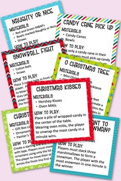 four christmas themed printables for children's play and learn to play games