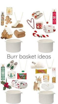 a bunch of different items that are on a white background with the words burn basket ideas