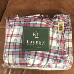 the lauren plaid bedding set is ready to be shipped in the store for purchase