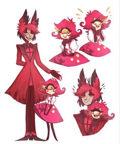 some red and pink characters in different poses