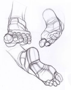 two feet and one hand are shown in this drawing