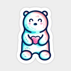 a sticker with an image of a polar bear holding a heart in its paws