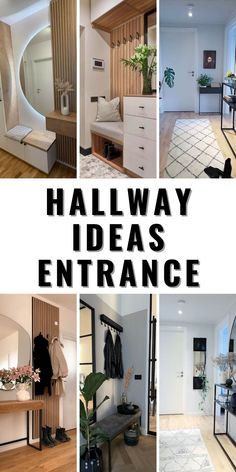 there are many different pictures with the words hallway ideas entrance in black and white