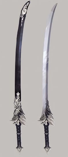 two different types of swords with designs on them