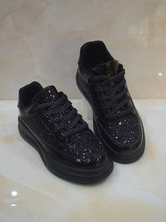 Men's Sparkling Black Diamond Lace-Up Sneakers, Fashionable Casual Sports Shoes With Soft Soles,Role-Playing Shiny Casual Sports Shoes With Black Sequins & Decorative Ribbon, Suitable For College Students Black     Plain,All Over Print    Men Shoes, size features are:Bust: ,Length: ,Sleeve Length: Black Plain, Black Dress Shoes, Glitter Sneakers, Casual Sneakers Women, Casual Sport Shoes, Black Sneakers, Men Shoes Size, Black Sequins, Casual Shoes Women