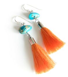 Orange Turquoise Tassel Earrings #Drop-earrings #Earrings #Features_Tassel Orange Turquoise, Bohemian Clothing, Orange And Turquoise, Earrings Drop, Vibrant Design