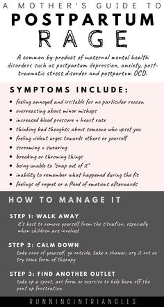 an info sheet with the words, how to manage postpartum rage