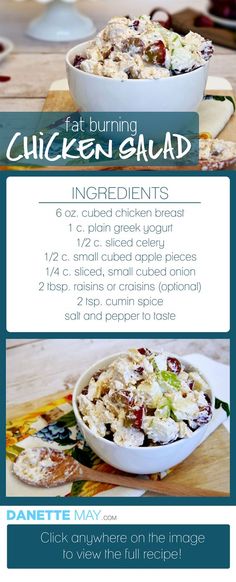 a recipe for chicken salad is shown in the middle of this page, with instructions on how to make it