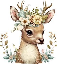 a deer with flowers on its head