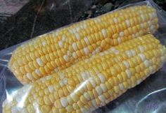 an ear of corn is wrapped in plastic