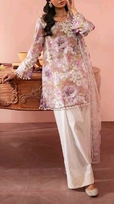 Simple & Elegant Outfit Elegant Floral Print Kurta For Eid, Short Frock With Shalwar, Simple White Dress Casual Pakistani, Elegant Self-design Lawn Suit For Eid, Short Kurta, Simple Elegant, Muslim Fashion, Kurti Designs, Elegant Outfit