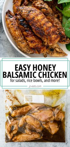 an image of easy honey balsamic chicken for salads, rice bowls, and more