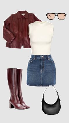 #ootd #outfit #itgirl Outfits With Maroon Boots, Fall Boujee Outfits, Maroon Leather Skirt Outfit, Dark Red Boots Outfit, Classy Alternative Outfits, Dark Classy Aesthetic Outfits, Maroon Boots Outfit, Maroon Outfit Ideas, Atl Outfits