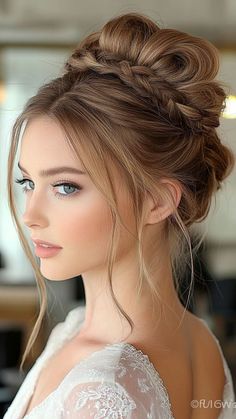 High Bun With Braids, High Braided Bun, High Bun Wedding Hair, Elegant High Bun, Bun With Braids, High Bun Hairstyle, Homecoming Hairstyle, Hair Chignon