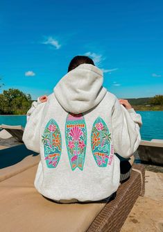 Patchwork Hoodie, Sunset Surf, Summer Sweatshirt, Diy Sweatshirt, Trendy Hoodies, Embroidered Hoodie, Lifestyle Clothing, Pullover Designs, Hoodies Design