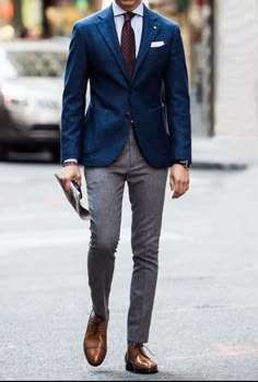 Different Pants, Blue Blazer Outfit, Terno Slim Fit, Guy Fashion, Casual Suits