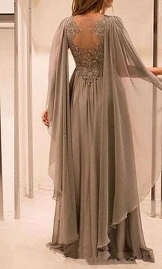 Dress Formal Wedding Guest, Fall Wedding Guest Dress, Dresses Elegant, Cape Dress, Dress Formal, Bride Dresses, Chiffon Lace