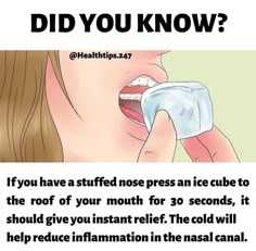 Stuffed Nose, Survival Skills Life Hacks, Health Hacks, Daily Health Tips, Teen Life Hacks, Health Knowledge, Good Health Tips