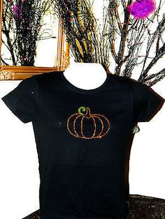 Halloween Fall Rhinestone Pumpkin Short Sleeve T-Shirt Choose Black,White women/misses/plus