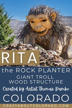 Victor, Cripple Creek, Giant troll in Colorado, Colorado vacation, Colorado attractions, Rita the Rock Planter, family friendly adventure, Colorado Springs attractions, free things to do near Colorado Springs, Colorado troll, where is Rita the Rock Planter Troll, Thomas Dambo Trolls, Thomas Dambo, Victor Colorado, Mountain Overlook, Colorado Attractions, Rock Planters, Grouse Mountain, Colorado Trip