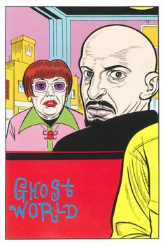 an image of a man and woman in front of a red box with the words ghost world on it