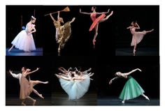 ballet dancers in various poses on stage