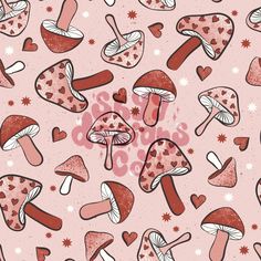 mushrooms and hearts on a pink background