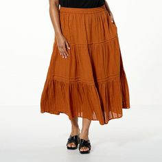 Antthony Tiered Skirt with Pockets  A tiered maxi skirt is a true staple of chic, laid-back summer style — Antthony's textured cotton dobby version is a breezy piece that will make every outfit feel vacation-ready. Tiered Maxi Skirt, Aesthetic Ideas, Original Fashion, Urban Looks, Skirt With Pockets, Draped Fabric, Tier Skirt, Types Of Skirts, Tiered Skirt