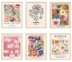 four flower market posters with different designs