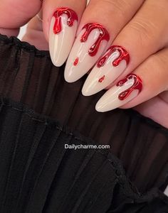 blood drip halloween nails art. halloween nails 2024 Nails Art Halloween, Red Nail Polish Colors, Fall Nail Colors Opi, Red Summer Nails, Fun Halloween Nails, Deep Red Nails, Red And Gold Nails, Red Gel Nails, Blood Drip