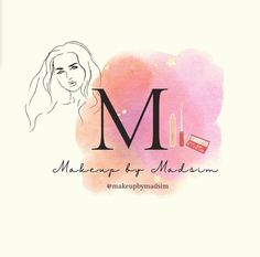 the logo for makeup by m is shown on a white background with pink watercolor