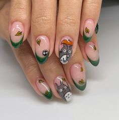 Miyazaki Nails, Totoro Nail Art, Ghibli Nail Art, Manga Nails, Totoro Nails, Spooky Halloween Nails