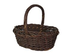 a brown wicker basket with handles on a white background for use as a decoration