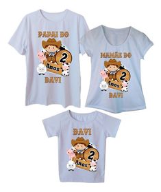 Kit 3 Camisetas Pai, Mãe E Filho Aniversário Personalizados Onesies, Baby Onesies, Pom Pom, T Shirt, Clothes