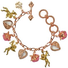 Ritzy Couture Cupids and Romance Pink Adjustable Charm Bracelet - Rose Gold/Gold Nothing whispers "Love" like cupids and arrows. When you're wearing a romantic fashion accessory like this one, get ready for endless compliments and praise from those you love! On this rose gold charm bracelet with goldtone, you’ll find three Cupids, three glass crystal hearts, and three cast resin pink roses for an exceptional and elegant look. Use the adjustable toggle clasp and any of the three rings to find tha Rose Color Bracelets For Valentine's Day, Cheap Rose Gold Charm Bracelet, Rose Bracelets For Valentine's Day, Luxury Charm Bracelet For Valentine's Day, Rose Gold Charm Bangle Bracelet, Valentine's Day Adjustable Rose Gold Charm Bracelet, Rose Gold Charm Bracelet With Removable Charms, Gold Charm Bracelet Rose, Rose Gold Charms