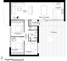 the floor plan for a small house with two bedroom and living room, including an attached bathroom