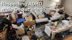 a living room filled with lots of clutter and boxes on top of the floor