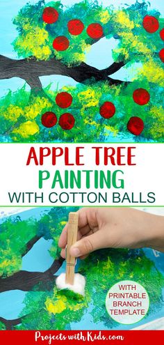 the apple tree painting with cotton balls is an easy art project for kids to do