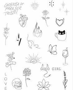 various tattoos on a white background with the words good girl