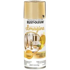 rustoleum gold spray paint is shown on a white background with the words,'rustoleum imagine '