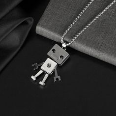 Stainless Steel Robot Pendant Necklace Children Jewelry Box Chain Mens Woemens | eBay Gift Silver Link Chain Necklace, Silver Link Chain Necklace For Gift, Silver Pendant Chain Necklace Gift, Stainless Steel Chain Necklace For Gifts, Silver Pendant Chain Necklace As Gift, Rectangular Chain Necklace As A Gift, Metal Link Charm Necklace As Gift, Rectangular Metal Jewelry For Gift, Stainless Steel Box Chain Necklace As Gift