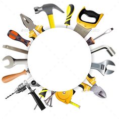 various tools arranged in a circle on a white background - miscellaneous objects / objects 3d renders