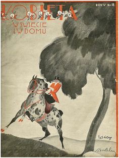 an old magazine cover shows a man riding a horse and holding the tail of a cow